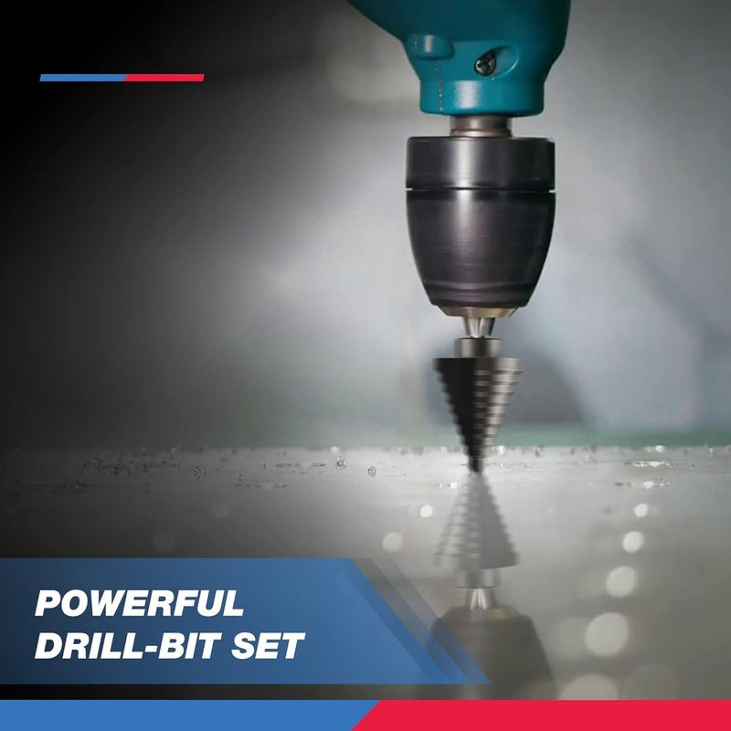 NEIKO 10198A Step Drill Bit Set | 5 Piece, 4mm- 35mm | Metric Titanium High Speed Steel Unibit, Stepper Cone Drill Bit | Two Flute Step Down Bits, 135 Degree Point - Image 5